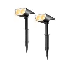 AiDot Linkind 2-Pack StarRayS 12 LEDs Landscape Solar Spotlights, 350LM 6500K Daylight White, Outdoor Solar Powered, IP67 Waterproof -Warm White-2-PACK