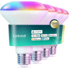 Linkind Matter BR30 Smart Light Bulbs-1200 Lumens, RGBTW LED Color Changing Light Bulbs Work with Alexa Apple Home Google Home SmartThings-4Pack