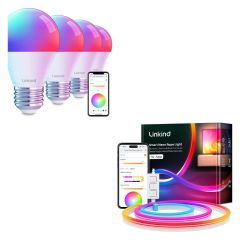 AiDot Linkind A19 Smart Light Bulbs 4 Pack + RGBTW Color Changing Neon Rope Lights