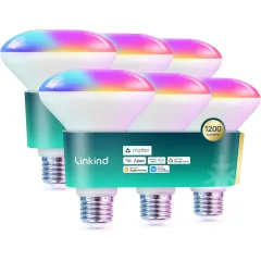 Linkind Matter BR30 Smart Light Bulbs-1200 Lumens, RGBTW LED Color Changing Light Bulbs Work with Alexa Apple Home Google Home SmartThings-6 Pack
