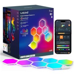 Linkind Smart Hexagon Panels, Multi-Color LED Wall Light Panels, Music Sync, Indoor Modern Decor, Corded, 7 Pack