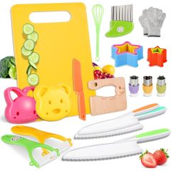 AiDot Ganiza 23 Pcs Kids Knife Set for Real Cooking, Montessori Toddlers Kitchen Tools with Gloves