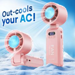 Consciot Portable Handheld 3-in-1 Ice Cooling Fan – Mini Turbo, 13,550 RPM, Adjustable Speed, Up to 20H Battery Life, Ultra-Quiet, Rechargeable Personal Fan-Pink