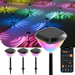 Linkind Smart Solar Pathway Lights SP6C, APP Control Solar Lights Outdoor Waterproof with 5 Swappable Lenses Landscape Lighting, Color Changing Garden Decor for Yard, Patio, Driveway(4 Pack)