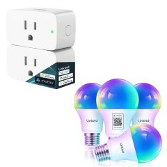 AiDot Linkind Matter Smart Light Bulbs 4 Pack + Matter Smart Plug 2 Pack-2 Pack Smart Plug + 4 Pack A19 Light Blubs
