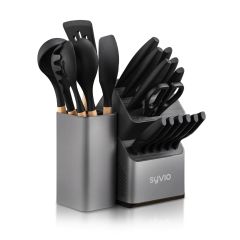AiDot  Syvio Knife Sets for Kitchen with Block and Utensil Holder-Gray-21-Pcs