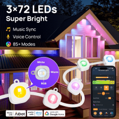 Smart Permanent Outdoor Lights 100ft, Lights with 72 LEDs, RGB Color Changing LED Eave Lights, App Control, Works with Alexa & Google Assistant, Music Sync, 80 Scenes, IP"67" Roof Lights for House, Patio, Garden