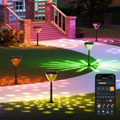 Linkind Smart Solar Pathway Lights SP6C, APP Control Solar Lights Outdoor Waterproof with 5 Swappable Lenses Landscape Lighting, Color Changing Garden Decor for Yard, Patio, Driveway(8 Pack)