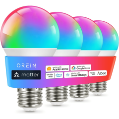 OREiN Matter Smart Light Bulbs, Work with Alexa/Google Home/Apple Home/SmartThings -4 Pack -4 Pack