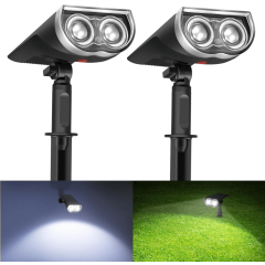 Consciot Solar Spotlights Outdoor, IP67 Waterproof 2-in-1 Solar Spot Lights, Durable Christmas Decorations Lights for Garden Yard Pathway Driveway Porch Walkway, Auto On/Off, 2 Pack(Warm White)