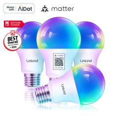 Linkind Matter WiFi Smart Light Bulbs, Smart Bulb Work with Apple Home, Alexa, Google Home, SmartThings -4 Pack