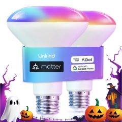 Linkind Matter BR30 Smart Light Bulbs, RGBTW LED Color Changing Light Bulbs Work with Alexa Apple Home Google Home SmartThings -2 Pack