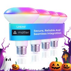 Linkind Matter BR30 Smart Light Bulbs, RGBTW LED Color Changing Light Bulbs Work with Alexa Apple Home Google Home SmartThings -4 Pack