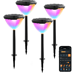 Linkind Smart Solar Pathway Lights SP6C, APP Control Solar Lights Outdoor Waterproof with 5 Swappable Lenses Landscape Lighting, Color Changing Garden Decor for Yard, Patio, Driveway(4 Pack)