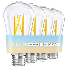 AiDot OREiN Smart Edison Light Bulbs 800LM Dimmable via app, 2700-6500K Tunable, Smart LED Filament Bulb Works with Alexa/Google Home-4 Pack-None Button