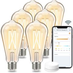 AiDot Linkind ST19 CCT Smart WiFi Edison Bulbs 6 Pack + Remote Control 1 Pack