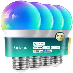 AiDot Linkind Matter Smart RGBTW Bulb LED Color Changing Bulbs Music Sync Work with Alexa/Apple Home/Google Home/SmartThings-4 Pack-75W