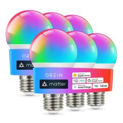 OREiN Matter Smart Light Bulbs, Work with Alexa/Google Home/Apple Home/SmartThings -6 Pack