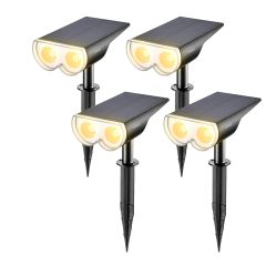 AiDot Linkind StarRay Solar Spotlight Auto On/Off 16 LEDs RGBW Outdoor Solar Landscape Lighting  -Warm White-4-PACK