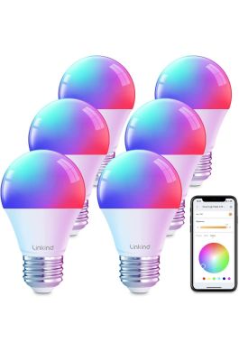 AiDot Linkind Smart WiFi RGBW Light Bulb, 2.4GHz RGBTW WiFi Bluetooth Light Bulb 60W, 800LM-6 Pack