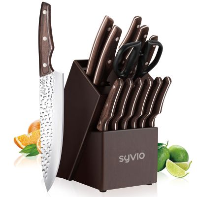 AiDot syVIO Kitchen Knife Set - 14 Pieces with Built-in Sharpener