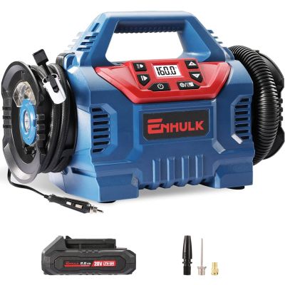 Cordless Tire Inflator Air Compressor 20V Rechargeable Battery Powered 160PSI Portable Air Pump with 12V Car Power Adapter
