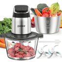 Ganiza Food Processor, 2-Speed Food Chopper Meat Grinder with 8 Cup Stainless Steel & 8 Cup Glass Bowls, Upgraded Button & Smart Overheat Protection Light - Includes Clean Brush, 2 Sets of Blades 1