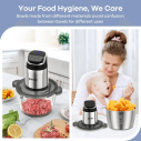 Ganiza Food Processor, 2-Speed Food Chopper Meat Grinder with 8 Cup Stainless Steel & 8 Cup Glass Bowls, Upgraded Button & Smart Overheat Protection Light - Includes Clean Brush, 2 Sets of Blades 4