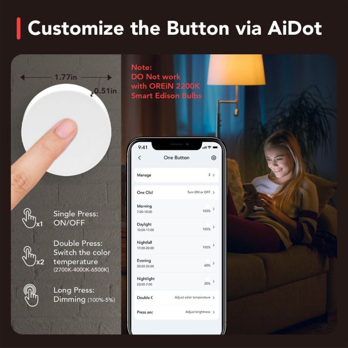 OREiN Smart Edison Light Bulbs with Smart Button - 6 Packs 4
