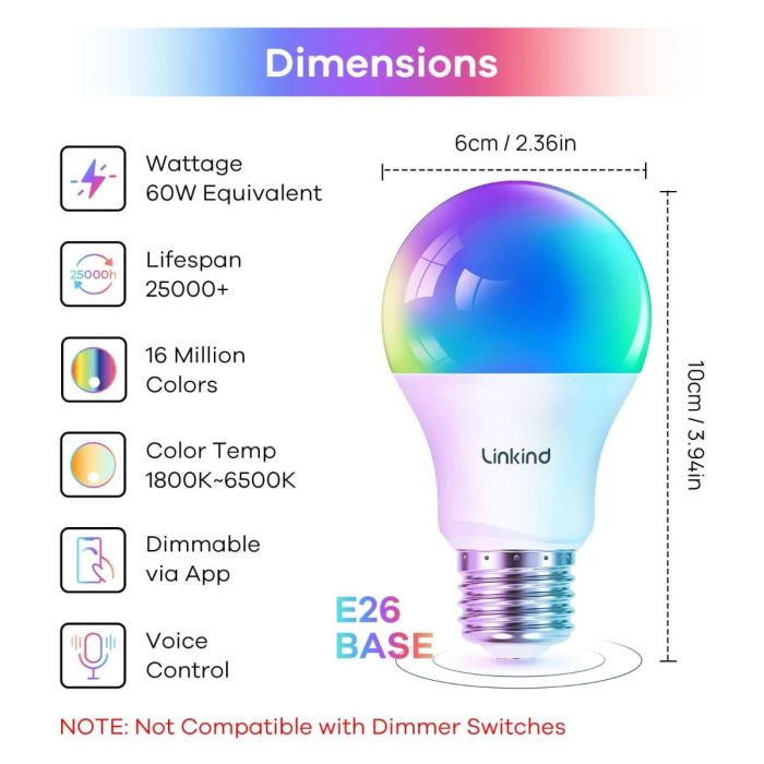 Linkind Smart Light Bulb A19 -（800LM/1100LM） 12