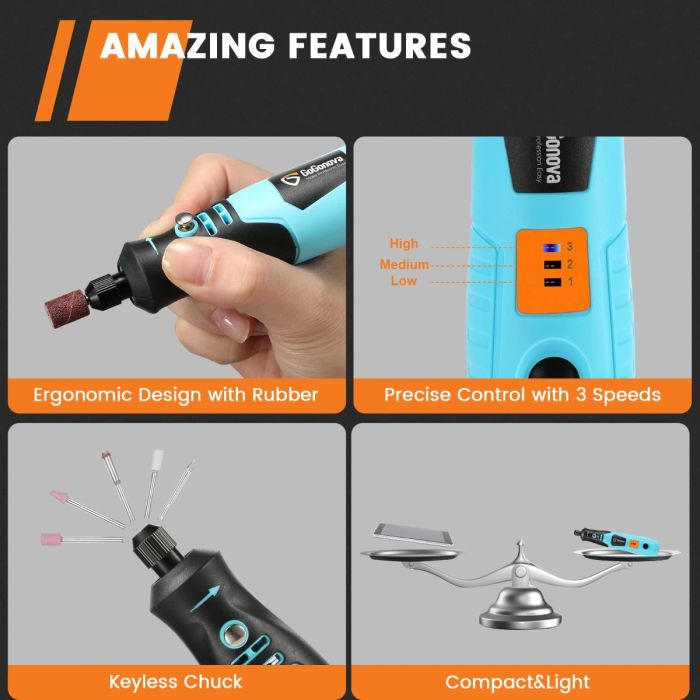 AiDot GoGonova 3-Speeds 18000 RPM Mini Power Rotary Tool 3