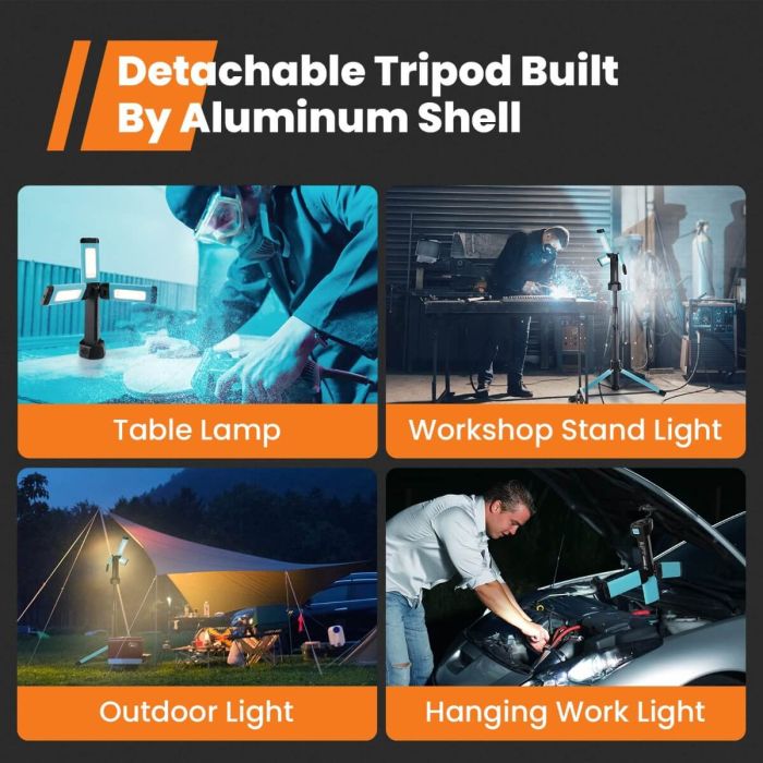 AiDot GoGonova Cordless Rechargeable Work Light with Stand and Triple LED Lamps 4