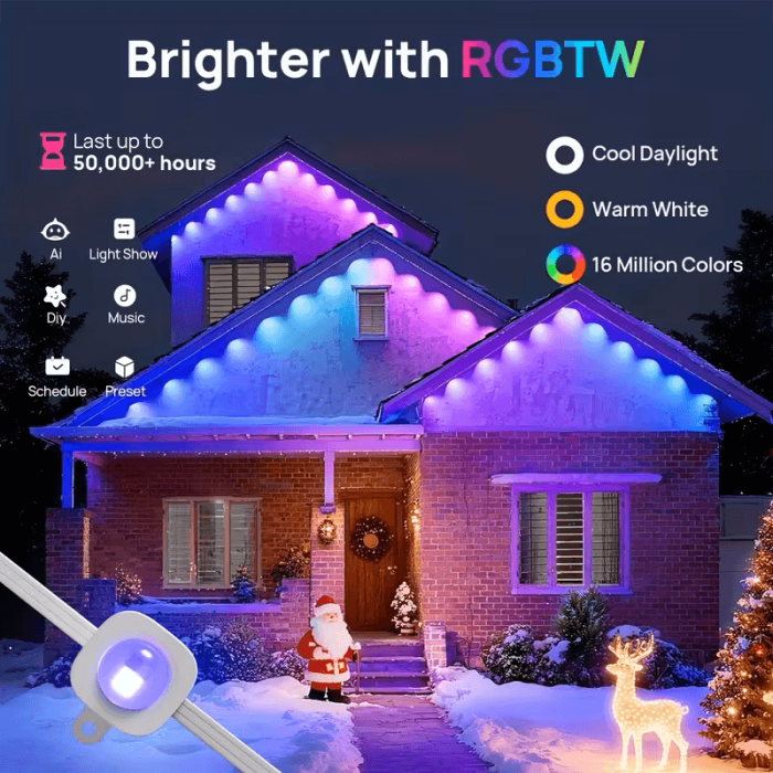 Syvio Smart Permanent Outdoor Lights 100ft, Lights with 72 LEDs, RGB Color Changing LED Eave Lights, App Control, Works with Alexa & Google Assistant, Music Sync, 80 Scenes, IP"67" Roof Lights for House, Patio, Garden 4