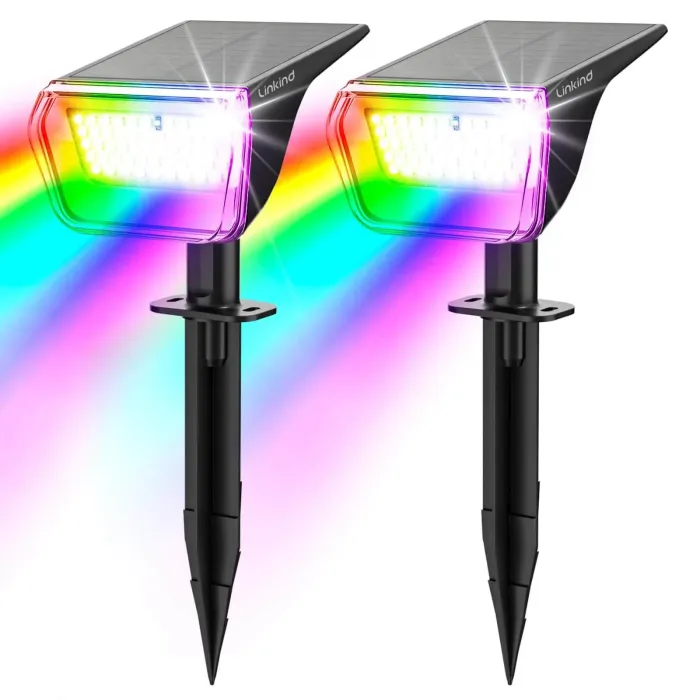 Linkind Solar Gartenstrahler – RGB+Weiß, 10 Modi, IP67 Wetterfest, 2-in-1 Montage, Ultralange Leuchtdauer – 3 Stück