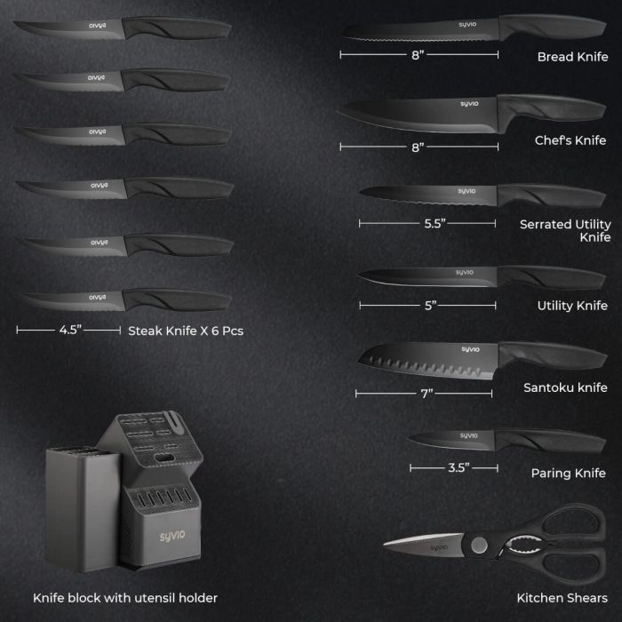 Syvio Knife Sets for Kitchen with Block and Utensil Holder 9