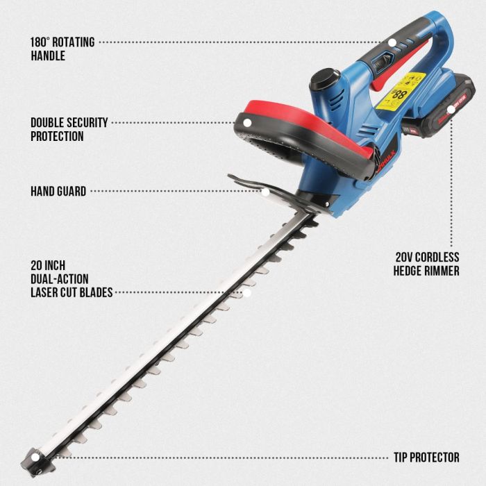 AiDot ENHULK Cordless Hedge Trimmer with 20" Dual-Action Blades 9