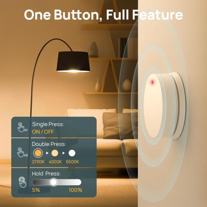 Linkind Smart Button, Bluetooth Light Switch,Remote Button Control, On Off Power Switch, 98FT RF Range, Wire-Free, 1 Pack 5