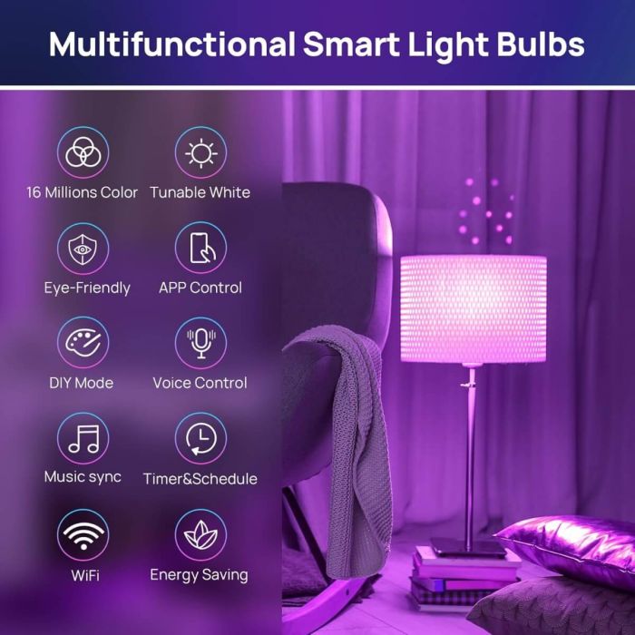 Consciot Smart LED Light, WiFi Color-Changing A19 E26 Lamp Compatible with Alexa & Google Home, 60W Equivalent, Music Sync, Dimmable 8