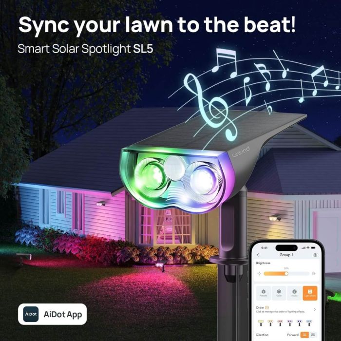 Linkind SL5 Smart Solar Spotlight Color Changing Chrismas Decoration Outdoor Lights 4