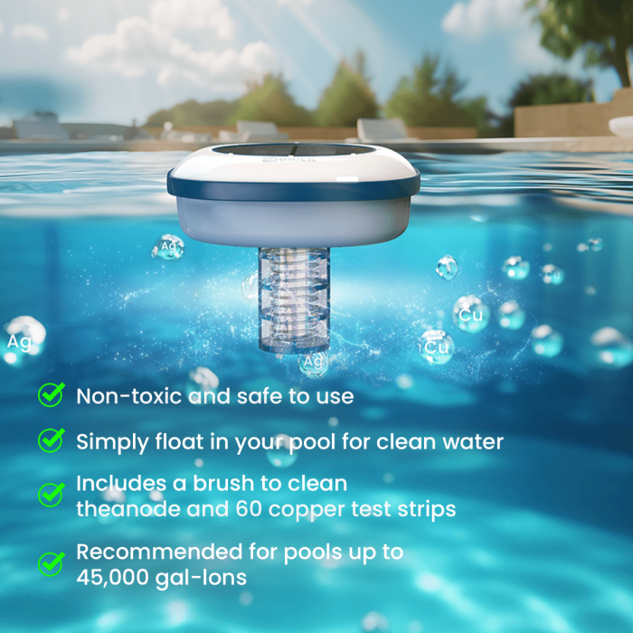 Enhulk Solar Pool Ionizer, Chemical-Free Floating Water Purifier for Fresh 8
