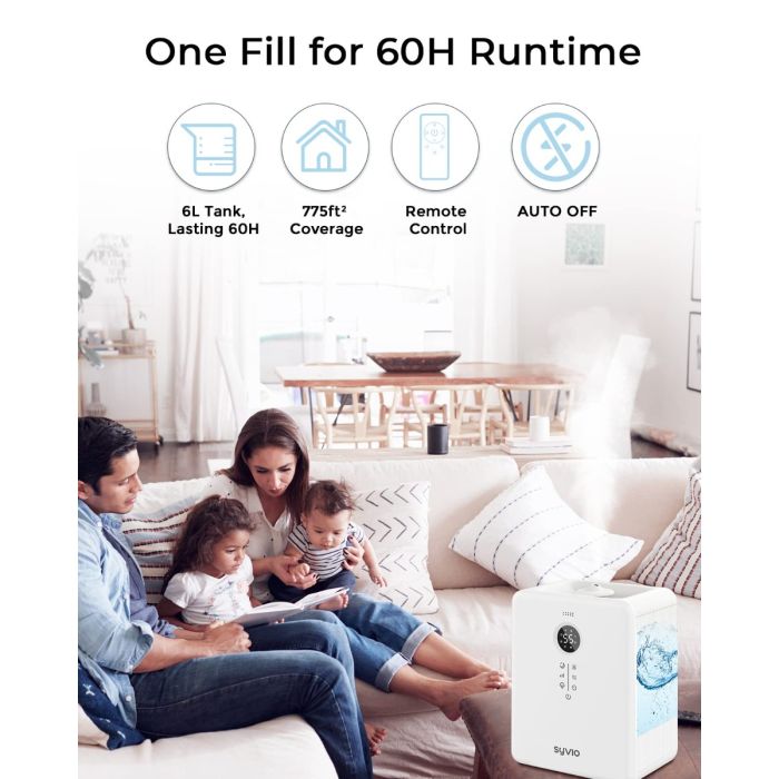 AiDot Syvio 6L Top Fill Air Humidifiers for Baby Whole House Quick Humidify up to 755 sq.ft 6