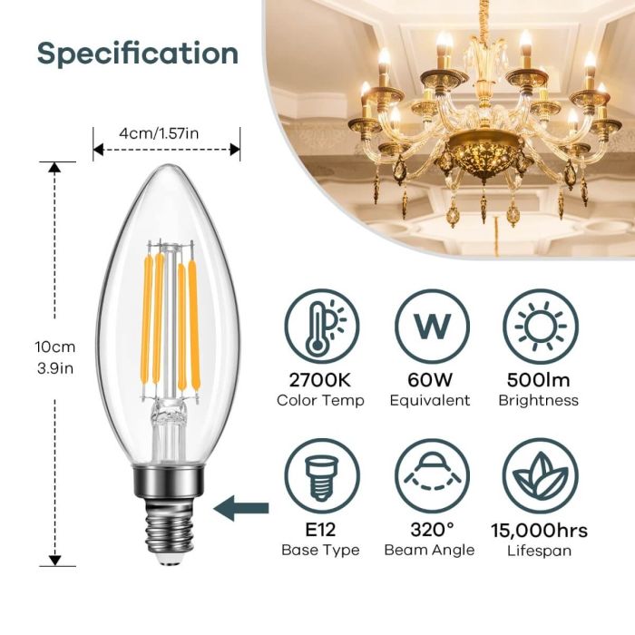 AiDot Linkind B11 Candelabra Led Bulbs 60W Equivalent-Soft Wihte 3