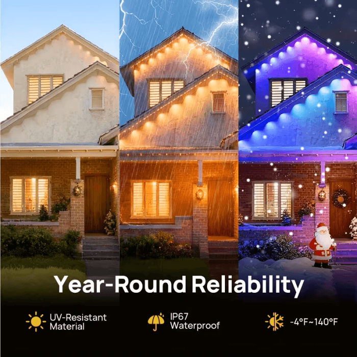 Syvio Smart Permanent Outdoor Lights 100ft, Lights with 72 LEDs, RGB Color Changing LED Eave Lights, App Control, Works with Alexa & Google Assistant, Music Sync, 80 Scenes, IP"67" Roof Lights for House, Patio, Garden 3