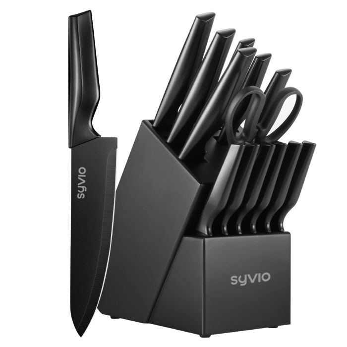 This 14-piece knife set with a built-in sharpener cuts everything