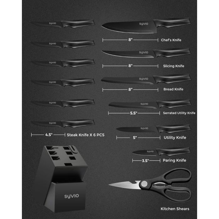 Syvio Knife Sets for Kitchen with Block and Utensil Holder 5