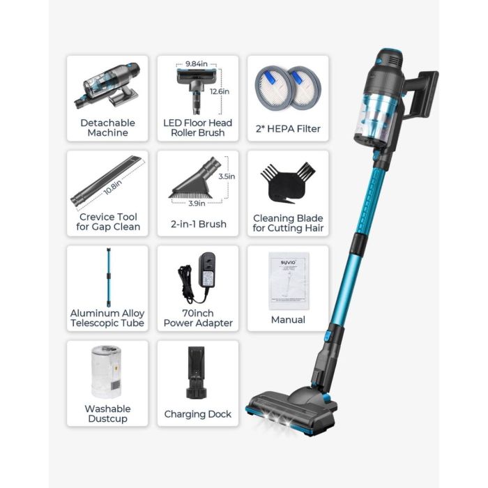 AiDot Syvio C10 6-in-1 250W 22Kpa Cordless Stick Vacuum with Free Standing 10