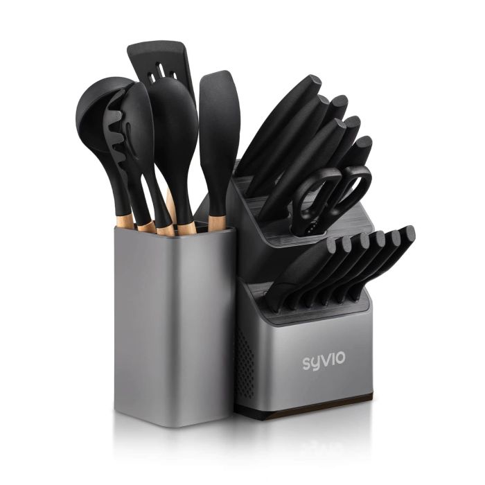 AiDot Syvio Kitchen Knife Set - 14 Pieces with Built-in Sharpener
