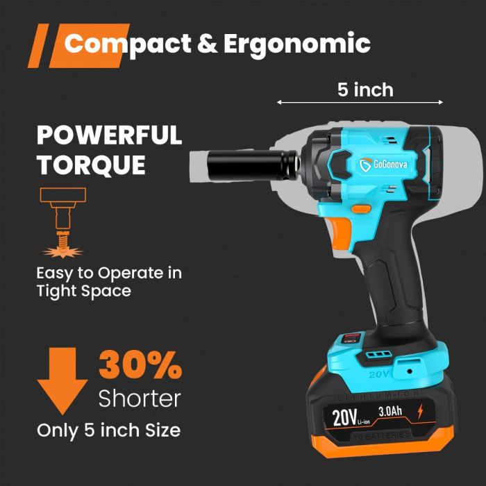 AiDot Gogonova 20V 1/2'' Cordless Impact Wrench with 5000 IN-LBS, High Torque 3100 IPM 4