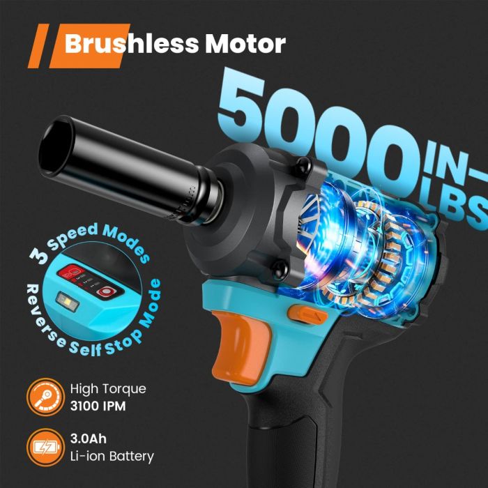 AiDot Gogonova 20V 1/2'' Cordless Impact Wrench with 5000 IN-LBS, High Torque 3100 IPM 5