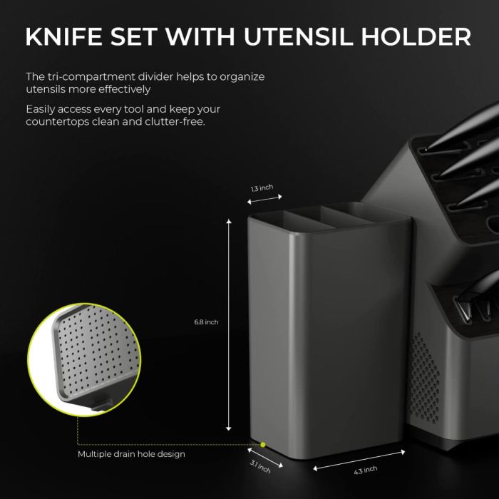 Syvio Knife Sets for Kitchen with Block and Utensil Holder 10